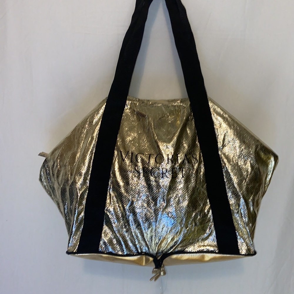 Victoria’s Secret Foldable Duffel/Tote Bag. Never Used. Gold and Black. - Picture 1 of 11